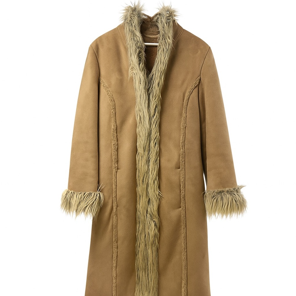 Urban Outfitters Tan Teddy Jacket with Faux Fur Trim